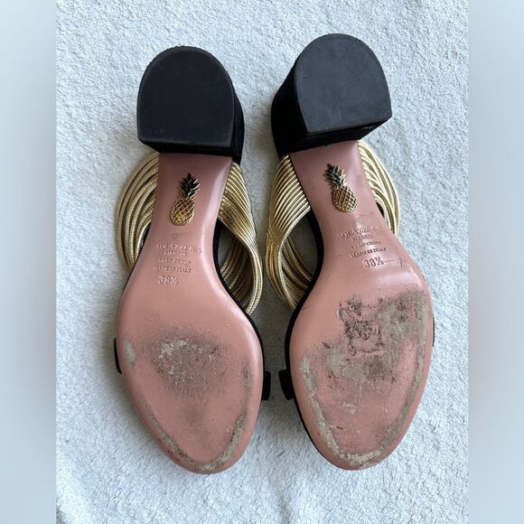 Aquazzura Rendez vous Sandals Black suede Gold strap size 38.5‎ US 8 heels - Picture 15 of 15